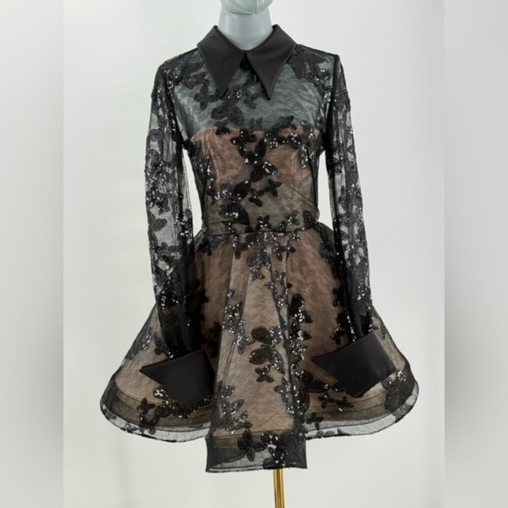 🆕 BRONX & BANCO 🧿 NWOT Maraya Jasmine Black Sequin Lace Mini Dress, Sz M US 6 - Picture 12 of 16
